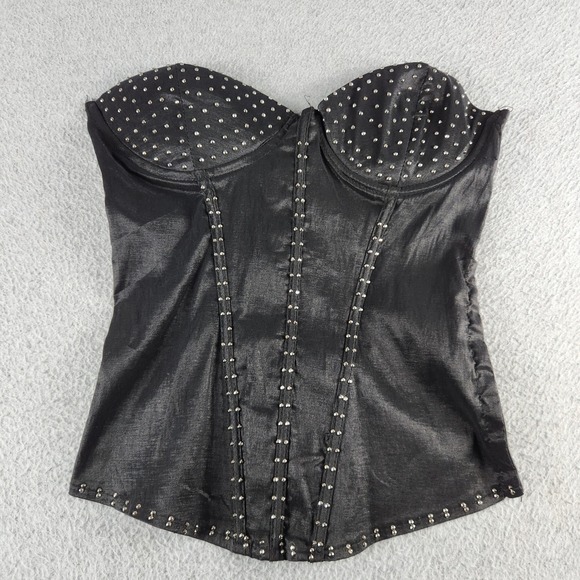 Wet Seal Tops - Wet Seal Bustier Corset Top Womens Small Black Studded Lace Up Back Edgy Y2K